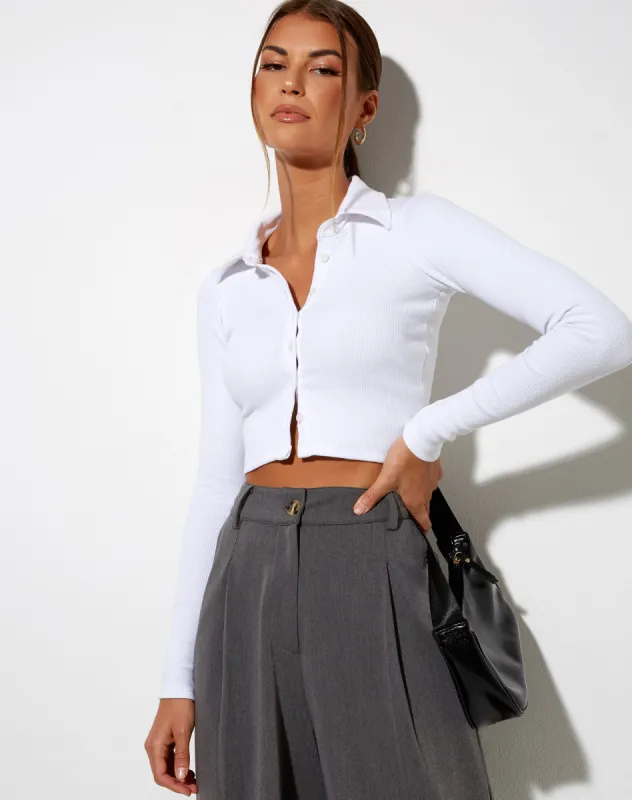 Ryals Long Sleeve Top in Rib White sold by Motel Rocks