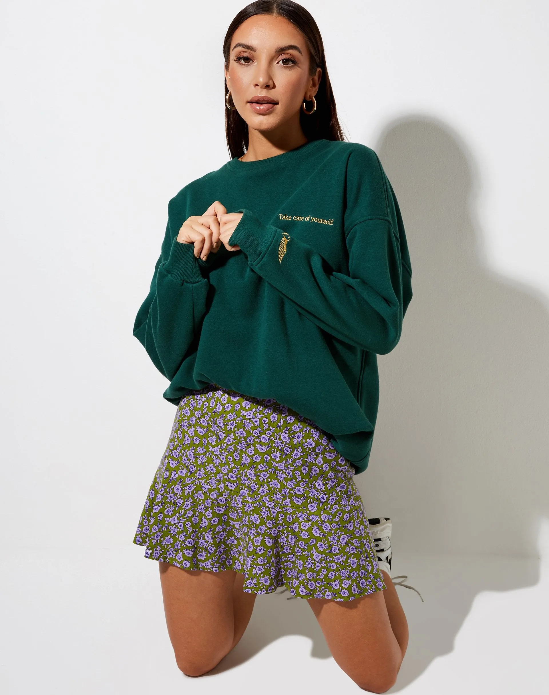 Gaelle Mini Skirt in Autumn Blossom Khaki sold by Motel Rocks product image thumbnail 4