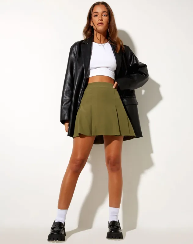 Cassia Mini Skirt in Tailoring Khaki sold by Motel Rocks