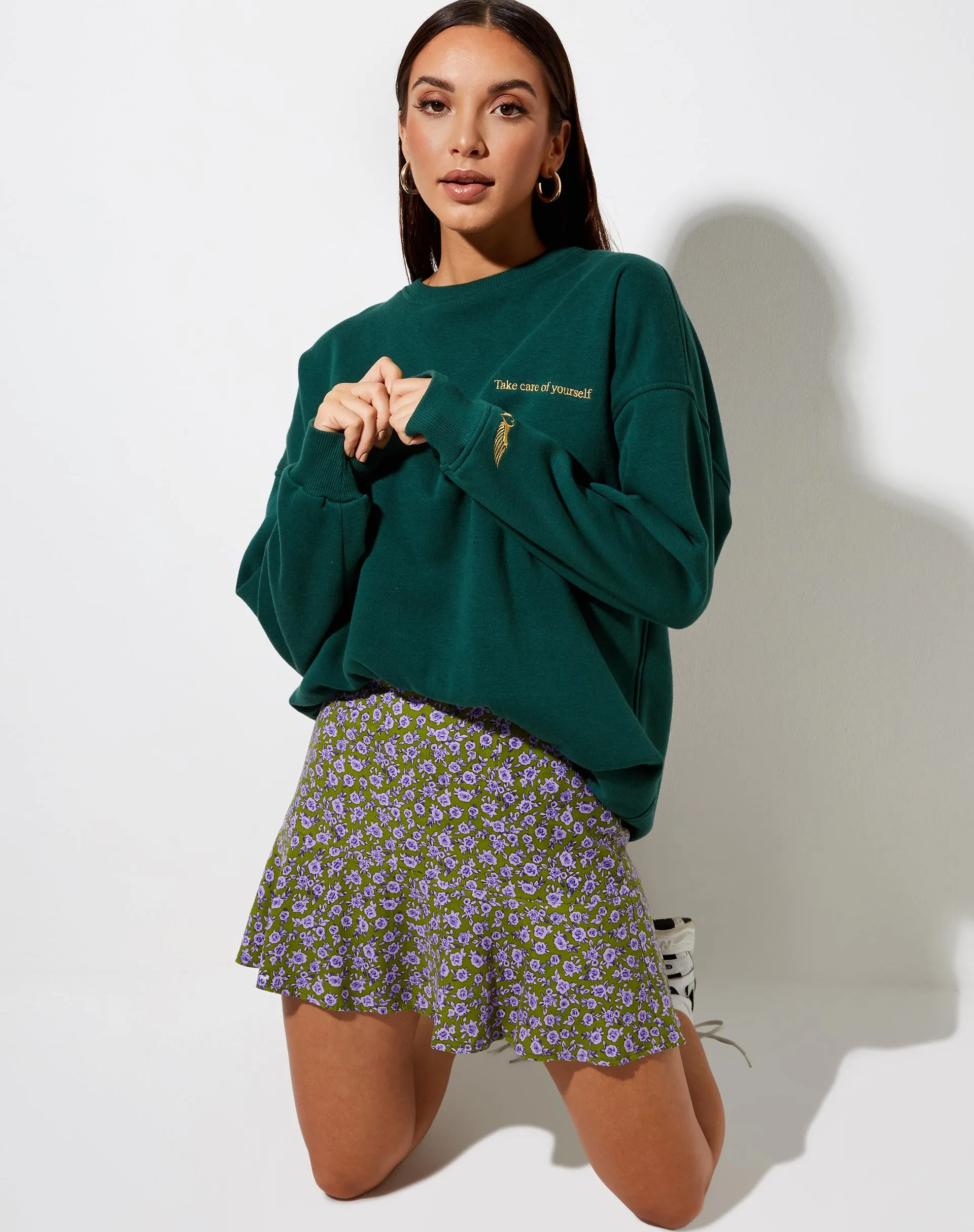 Gaelle Mini Skirt in Autumn Blossom Khaki sold by Motel Rocks product image thumbnail 5