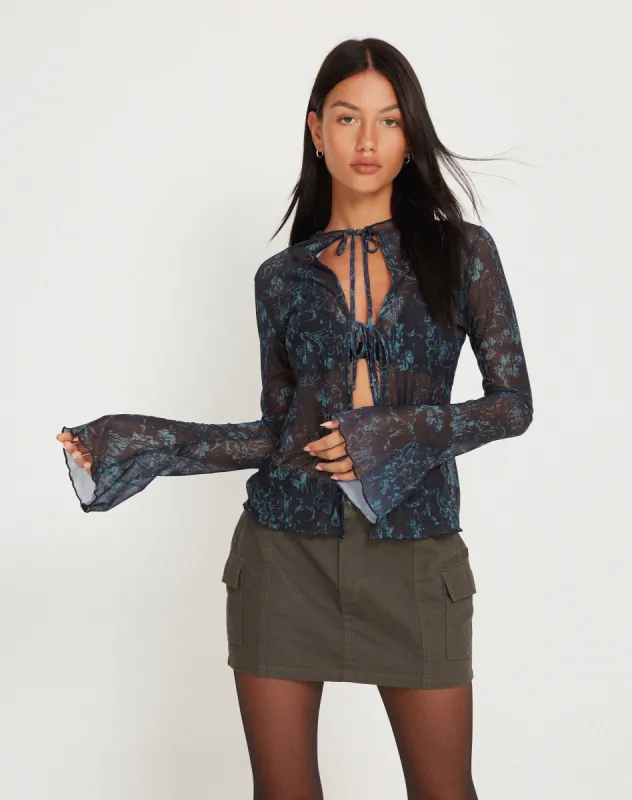 Sadama Cardi in Batik Botanical Black Green sold by Motel Rocks