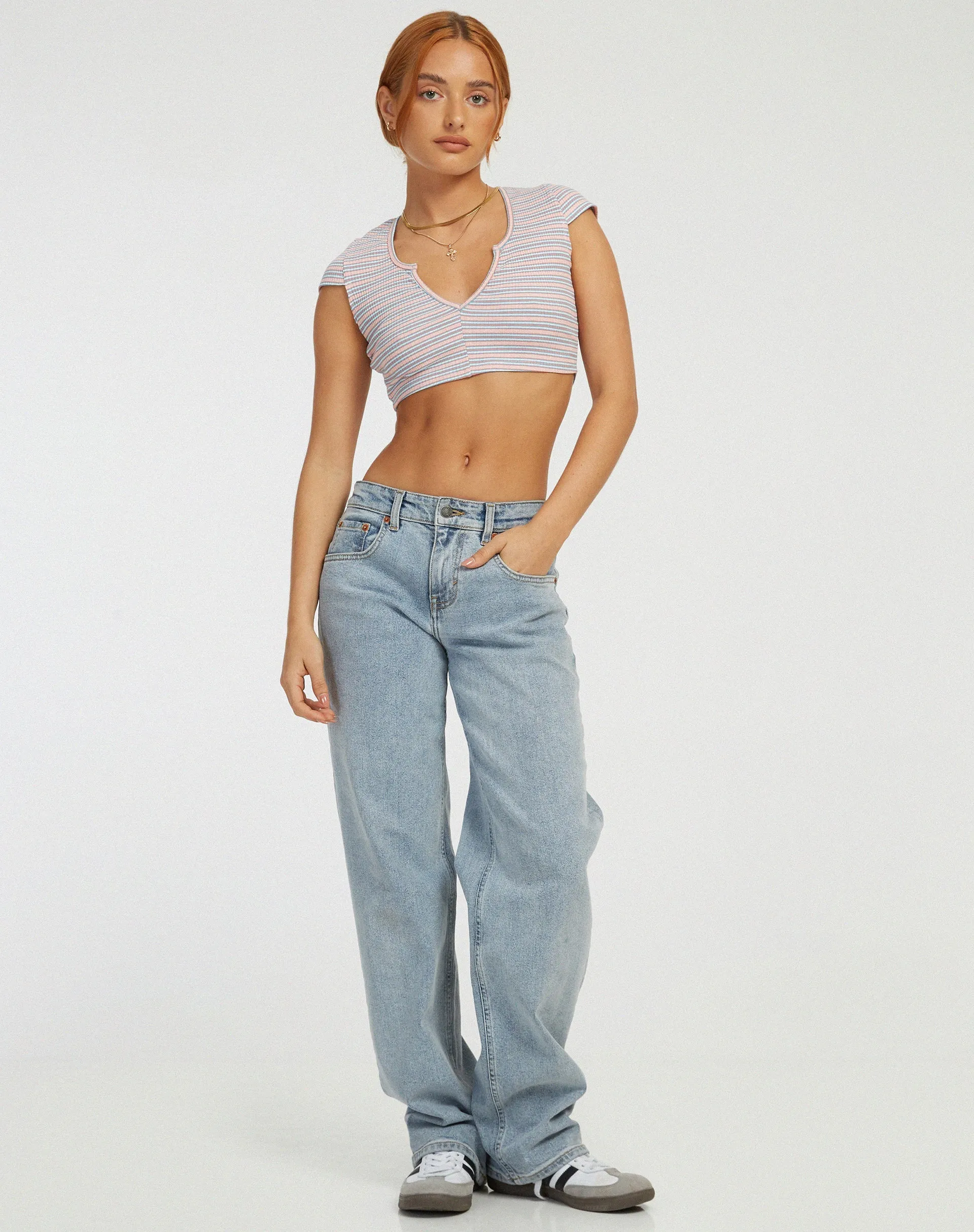 Guanna Crop Top in Stripe Rib Blue and Peach sold by Motel Rocks product image thumbnail 3