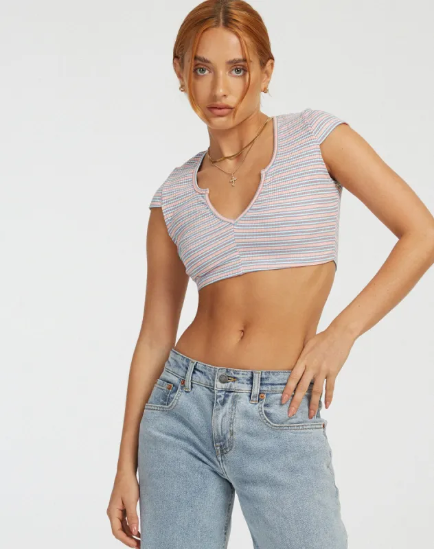 Guanna Crop Top in Stripe Rib Blue and Peach sold by Motel Rocks