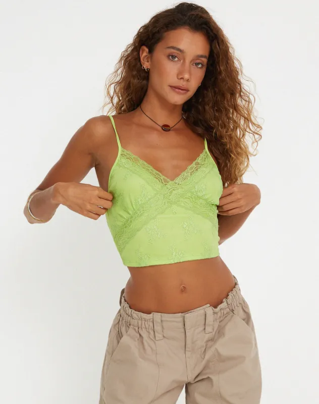 Yecaca Crop Top in Lace Lime sold by Motel Rocks