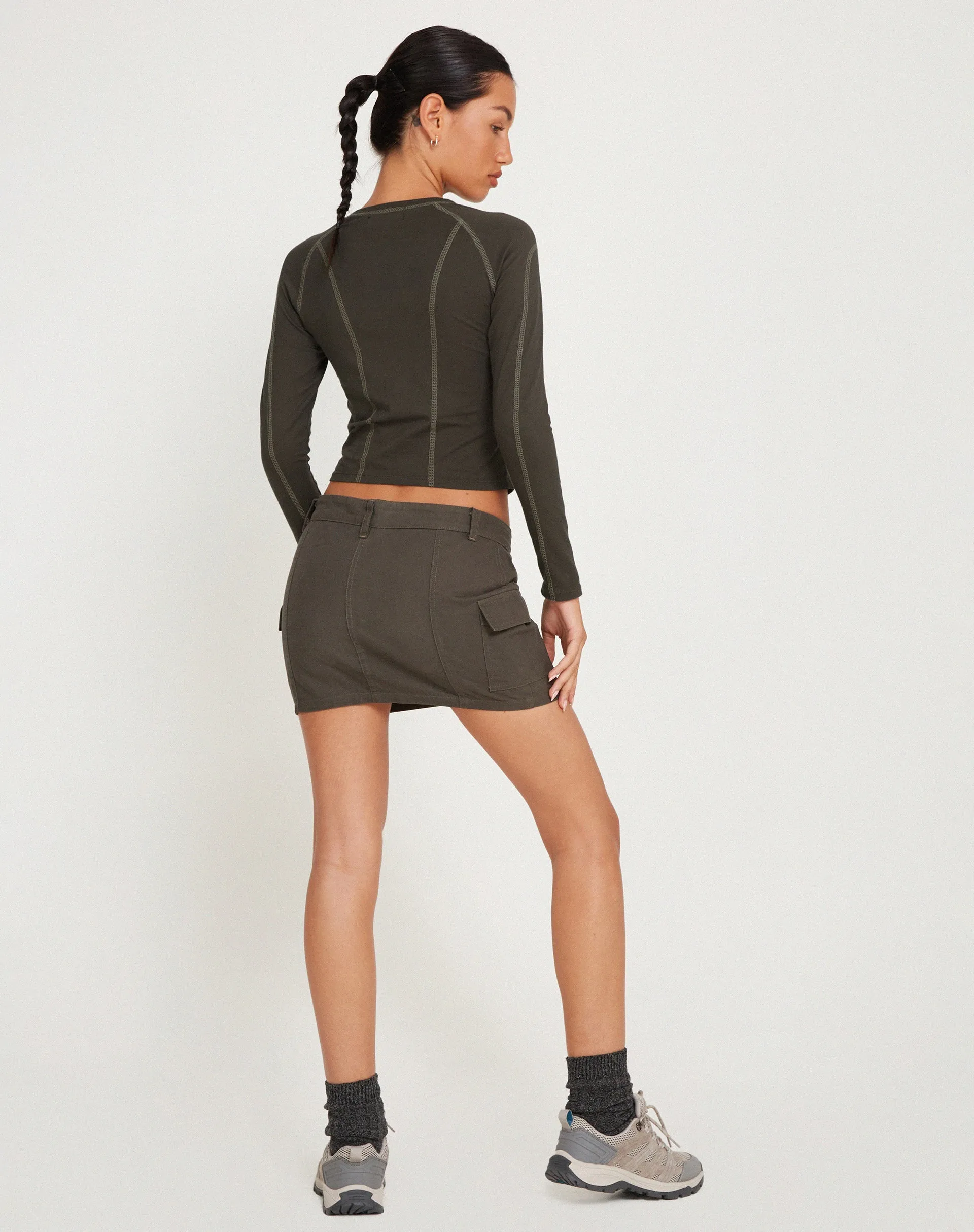 Megun Long Sleeve Top in Gunmetal with Grey Top Stitch sold by Motel Rocks product image thumbnail 5