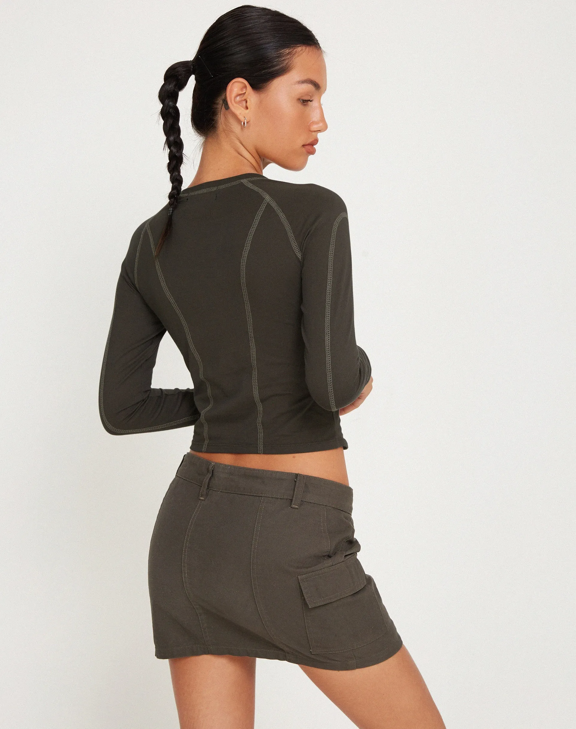 Megun Long Sleeve Top in Gunmetal with Grey Top Stitch sold by Motel Rocks product image thumbnail 3