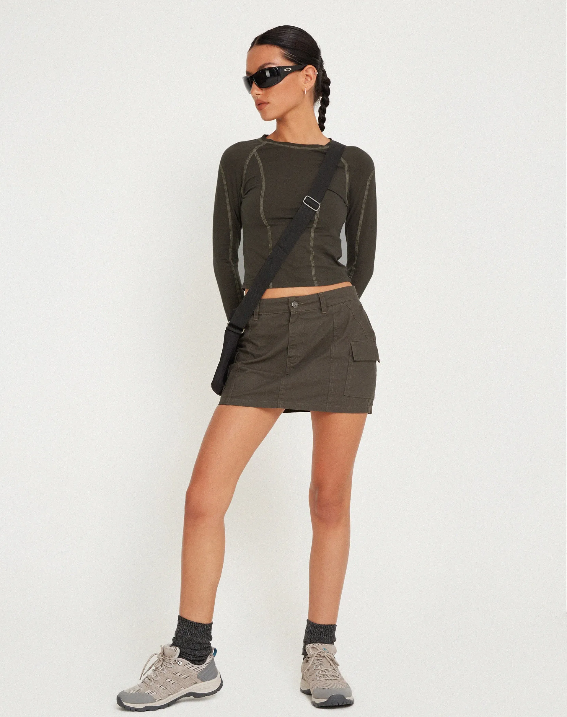 Megun Long Sleeve Top in Gunmetal with Grey Top Stitch sold by Motel Rocks product image thumbnail 2