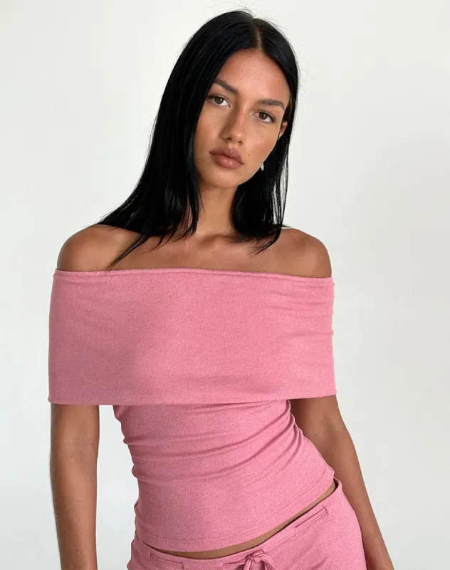 Thalassa Off the Shoulder Top in Dusky Pink Sheer Knit sold by Motel Rocks