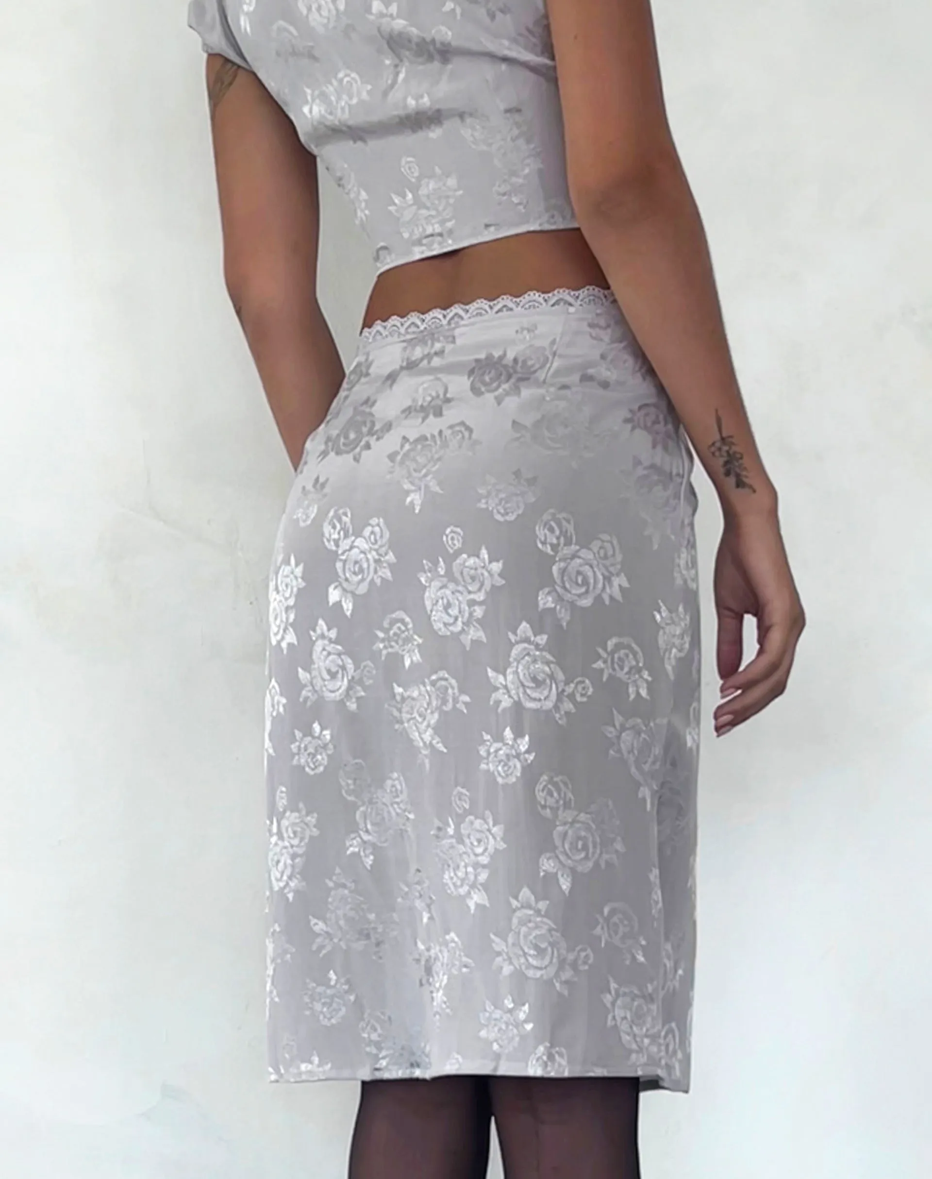 Piyeto Midi Skirt in Satin Rose Silver Grey sold by Motel Rocks product image thumbnail 2