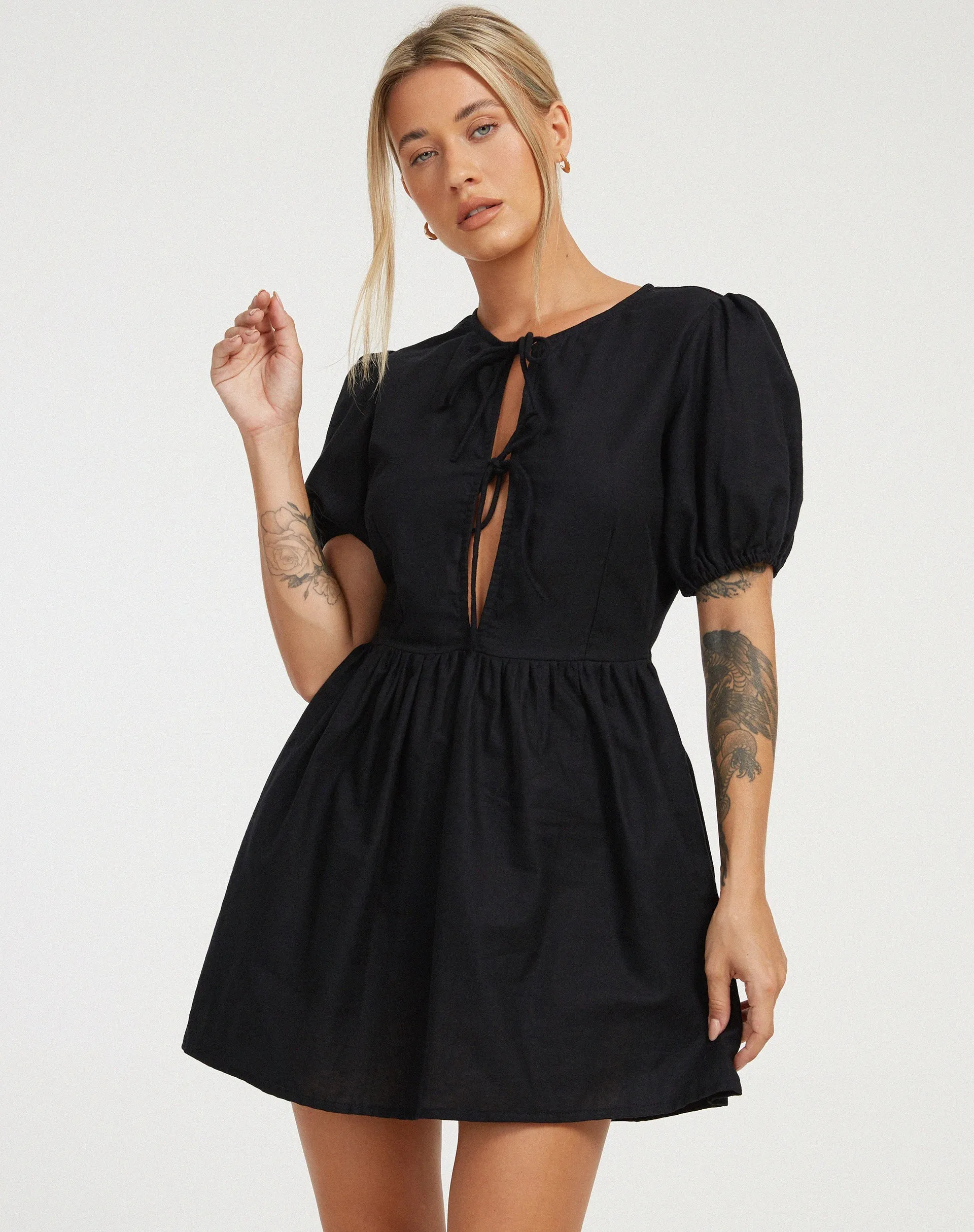 Shirley Mini Dress in Black sold by Motel Rocks