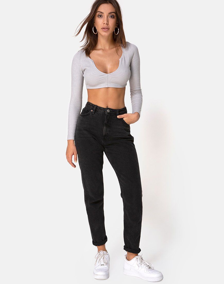 Guan Crop Top in Rib Grey sold by Motel Rocks product image thumbnail 3