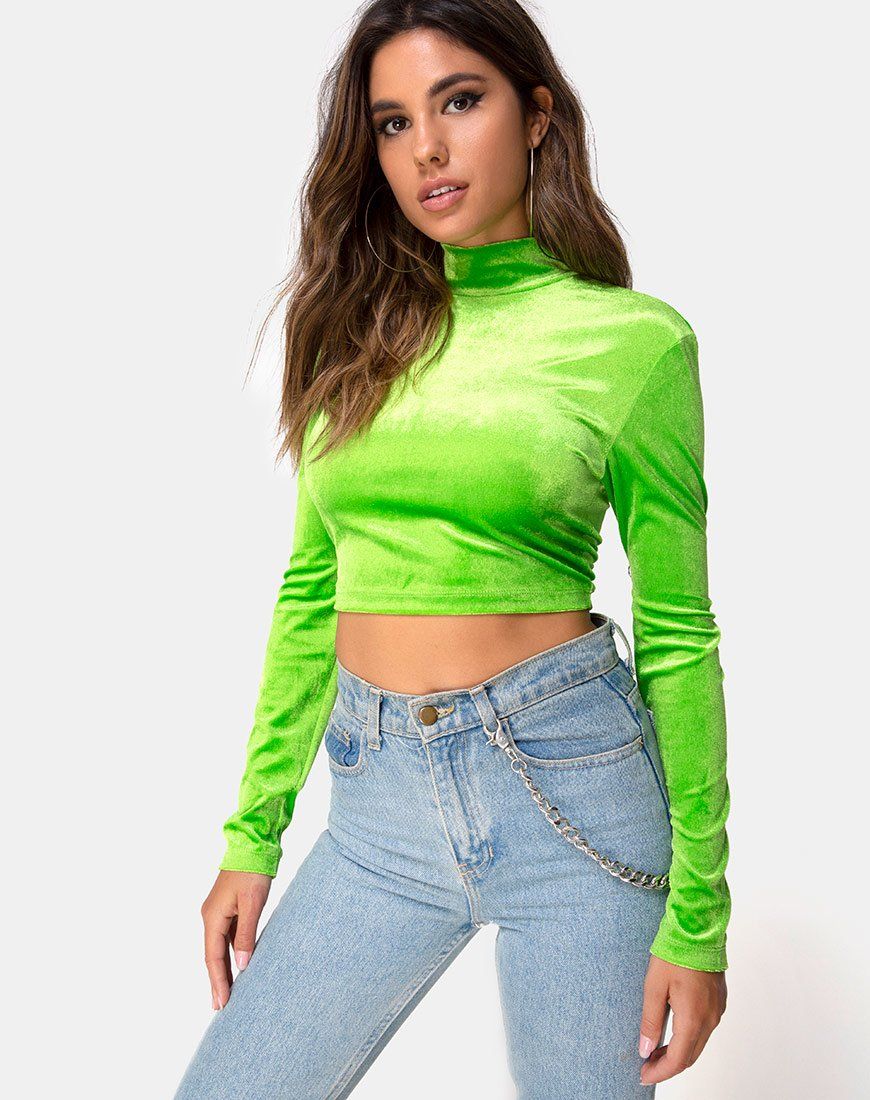 Lara Crop top in Velvet Lime sold by Motel Rocks