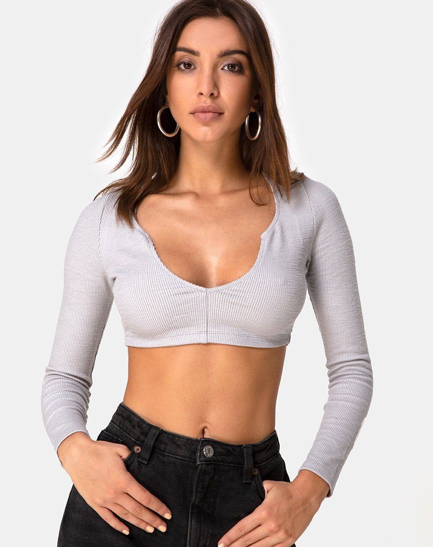 Guan Crop Top in Rib Grey sold by Motel Rocks