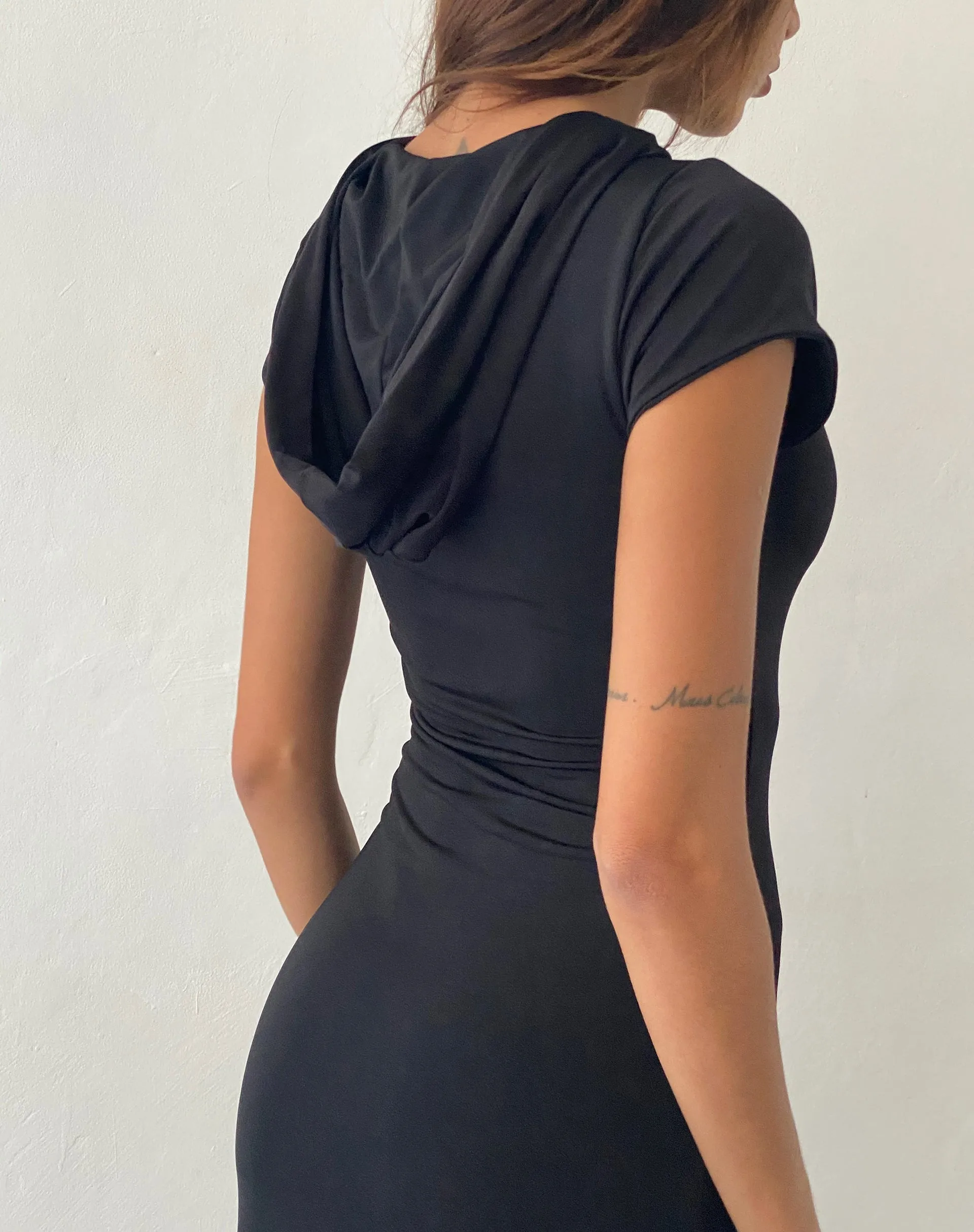 Dixie Hooded Maxi Dress in Slinky Black sold by Motel Rocks product image thumbnail 5