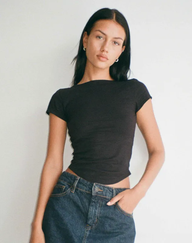 Jojes Jersey Tee in Black sold by Motel Rocks