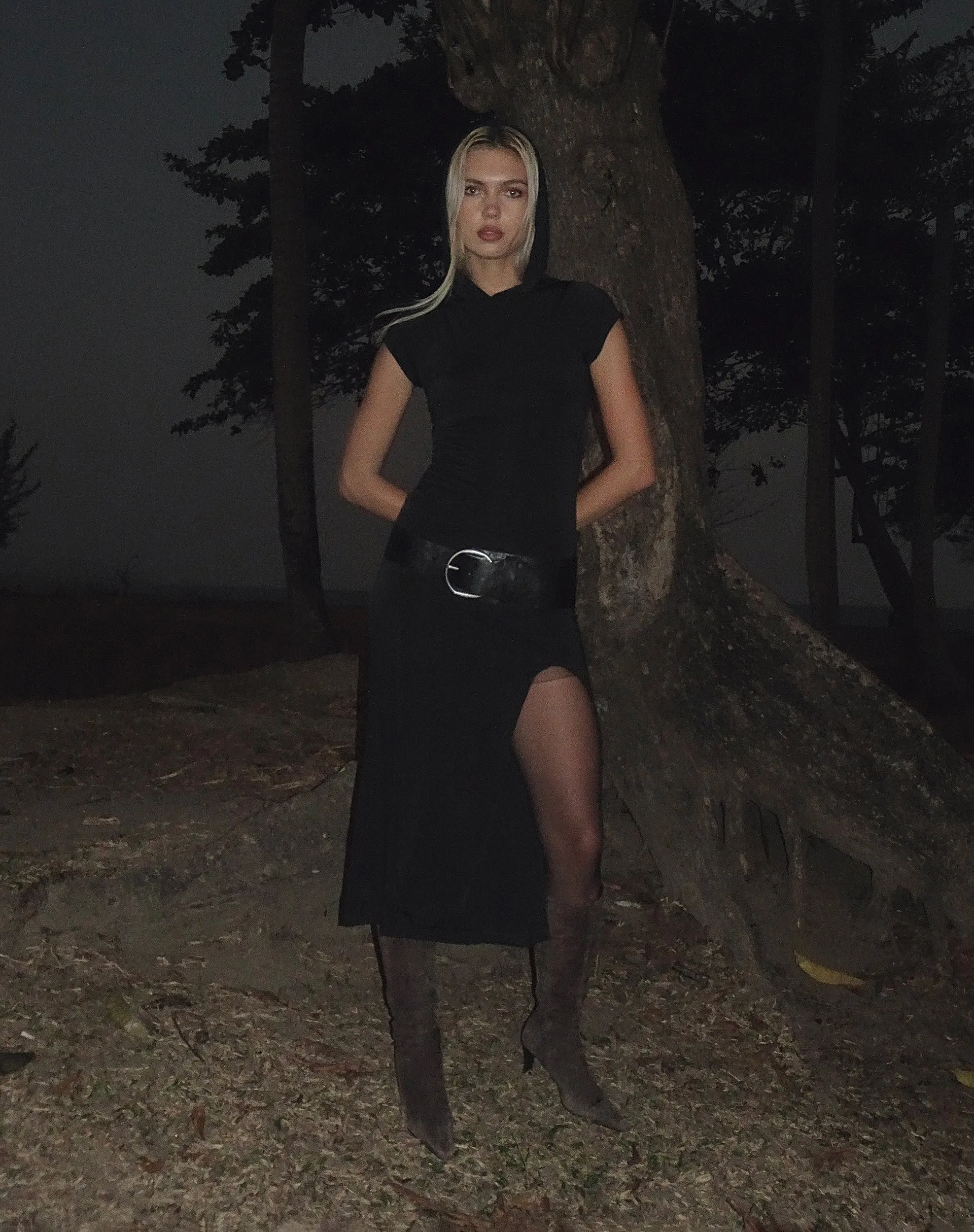 Dixie Hooded Maxi Dress in Slinky Black sold by Motel Rocks product image thumbnail 4