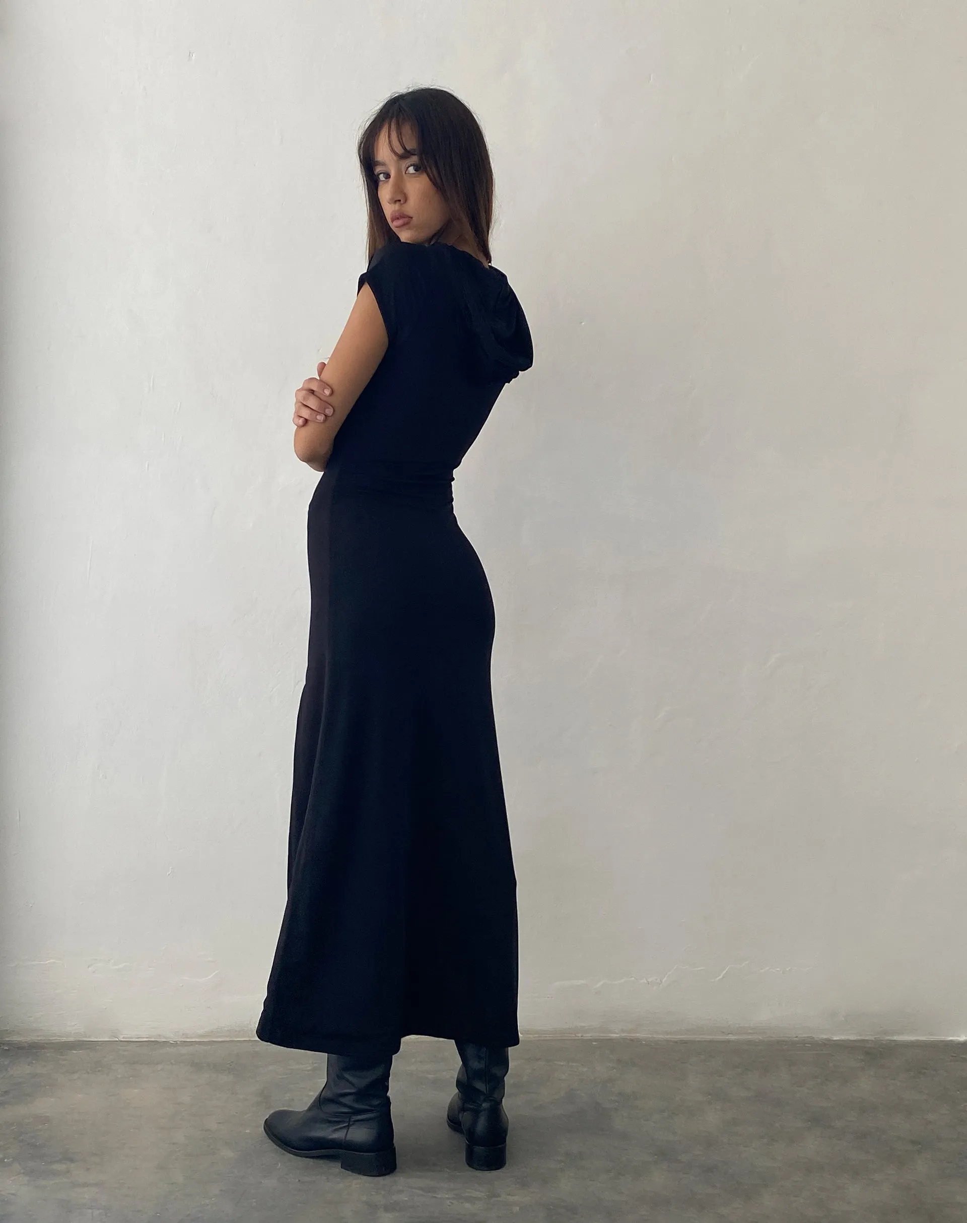 Dixie Hooded Maxi Dress in Slinky Black sold by Motel Rocks product image thumbnail 3