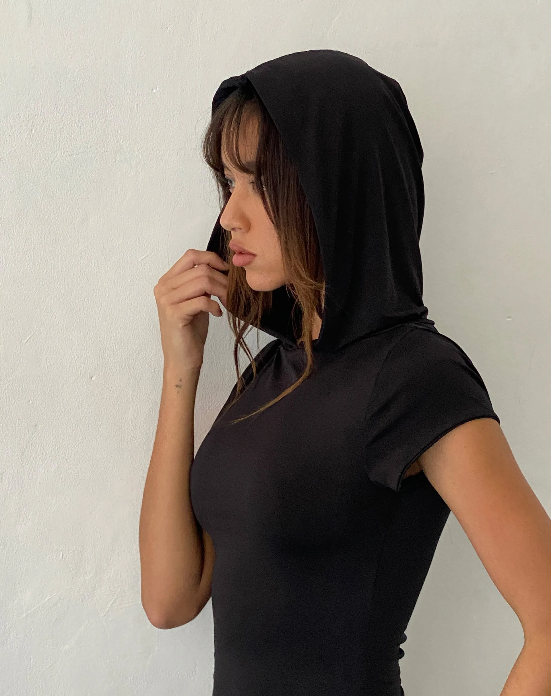 Dixie Hooded Maxi Dress in Slinky Black sold by Motel Rocks product image thumbnail 2