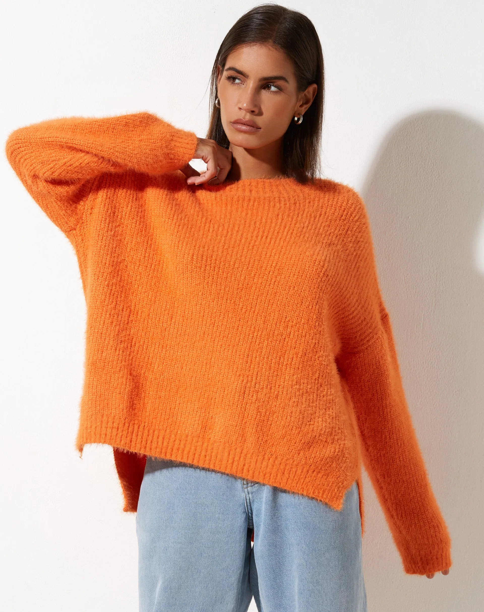 Bondy Jumper in Knit Persimmon Orange sold by Motel Rocks