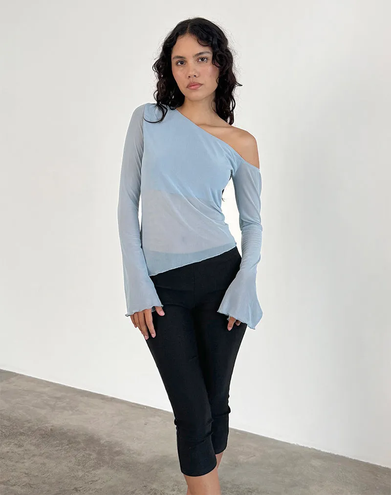 Narcissa Asymmetric Long Sleeve Top in Mesh Light Blue sold by Motel Rocks