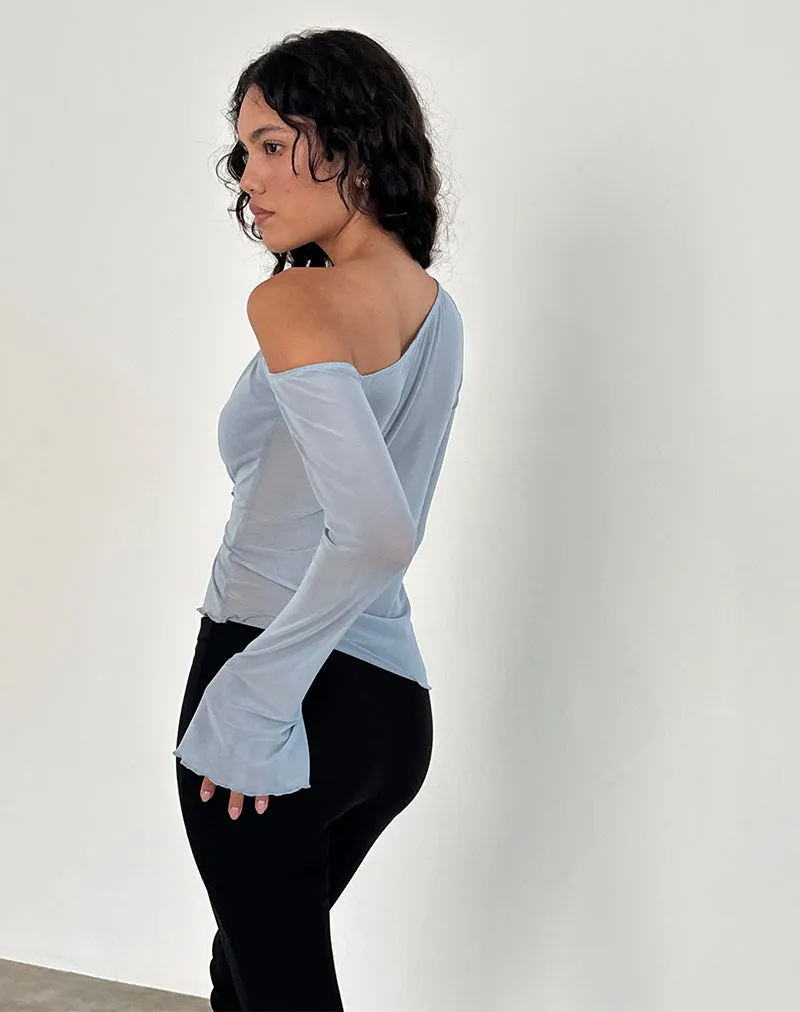Narcissa Asymmetric Long Sleeve Top in Mesh Light Blue sold by Motel Rocks product image thumbnail 3