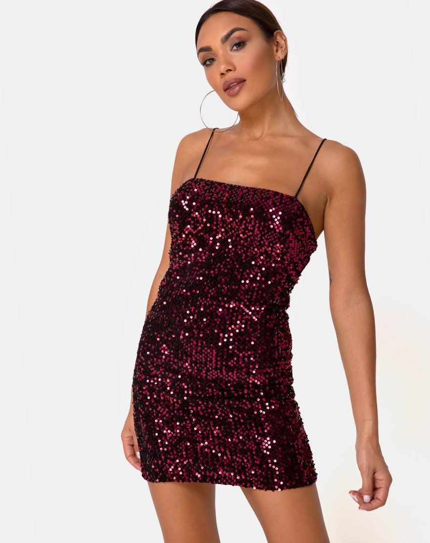 Cecile Slip Dress in Velvet Wine Sequin sold by Motel Rocks
