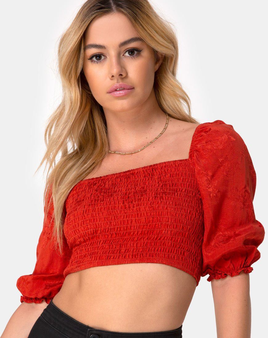 Lilian Crop Top in Satin Rose Rust sold by Motel Rocks