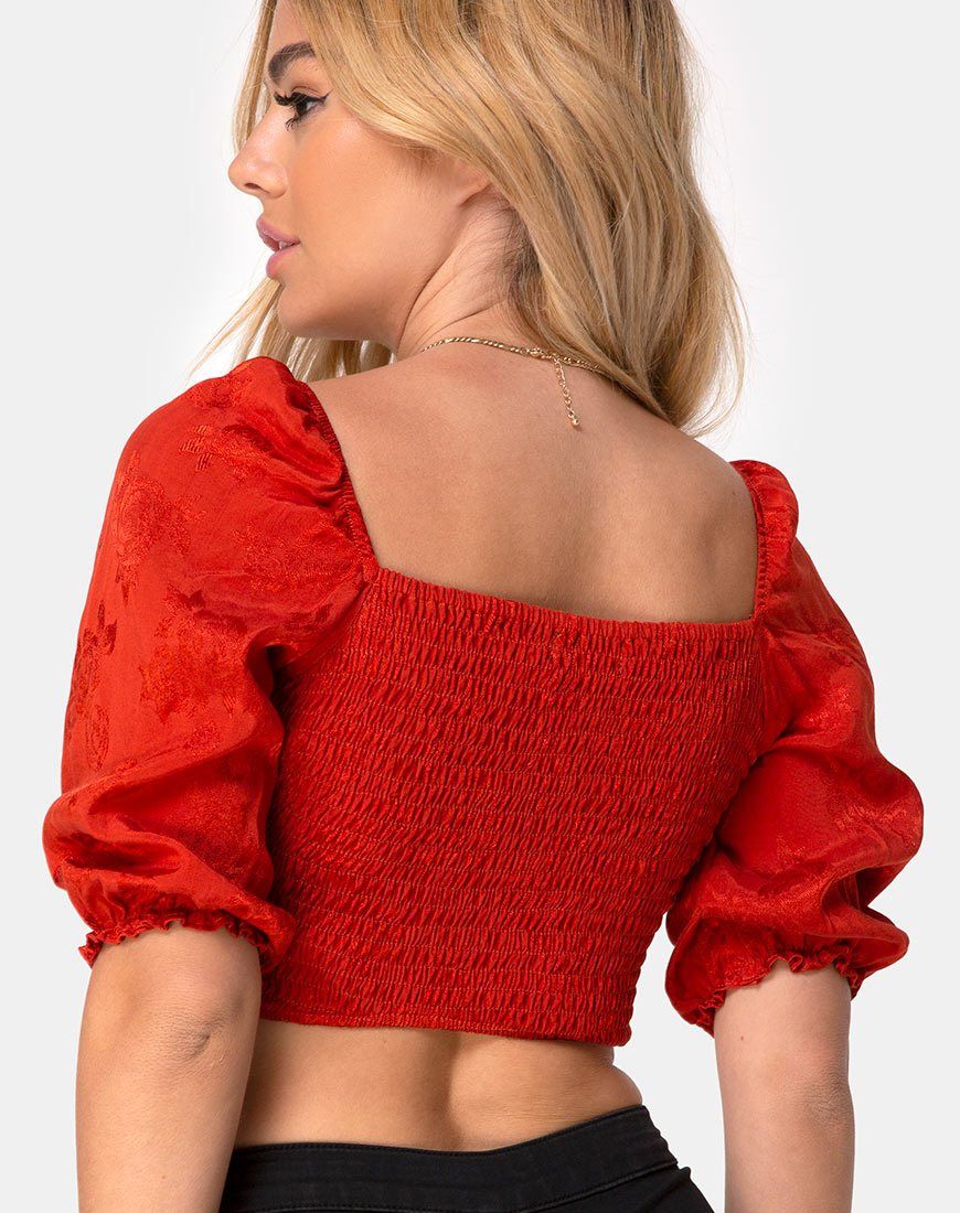 Lilian Crop Top in Satin Rose Rust sold by Motel Rocks product image thumbnail 2