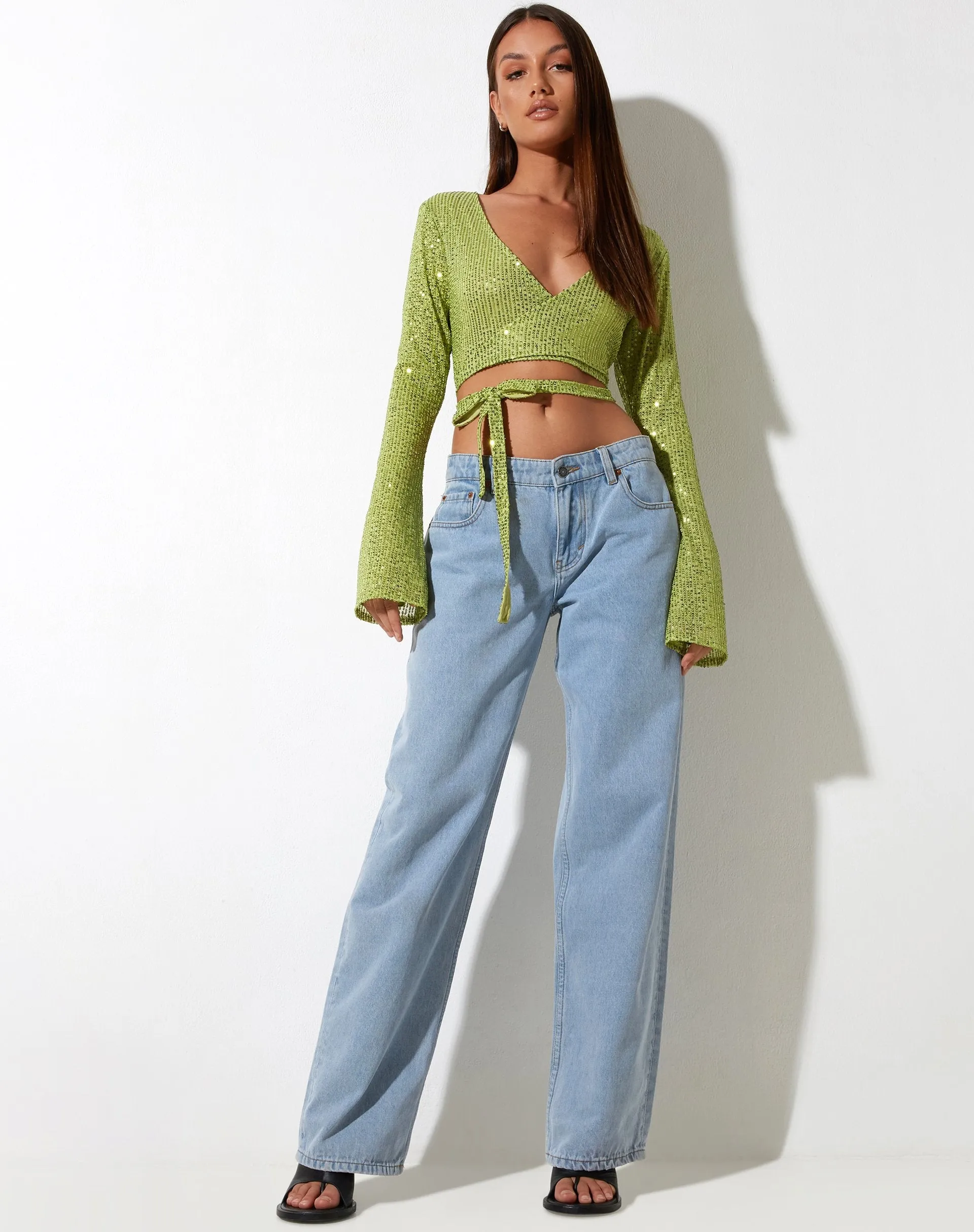 Lania Cardi in Drape Sequin Lime Green sold by Motel Rocks product image thumbnail 4