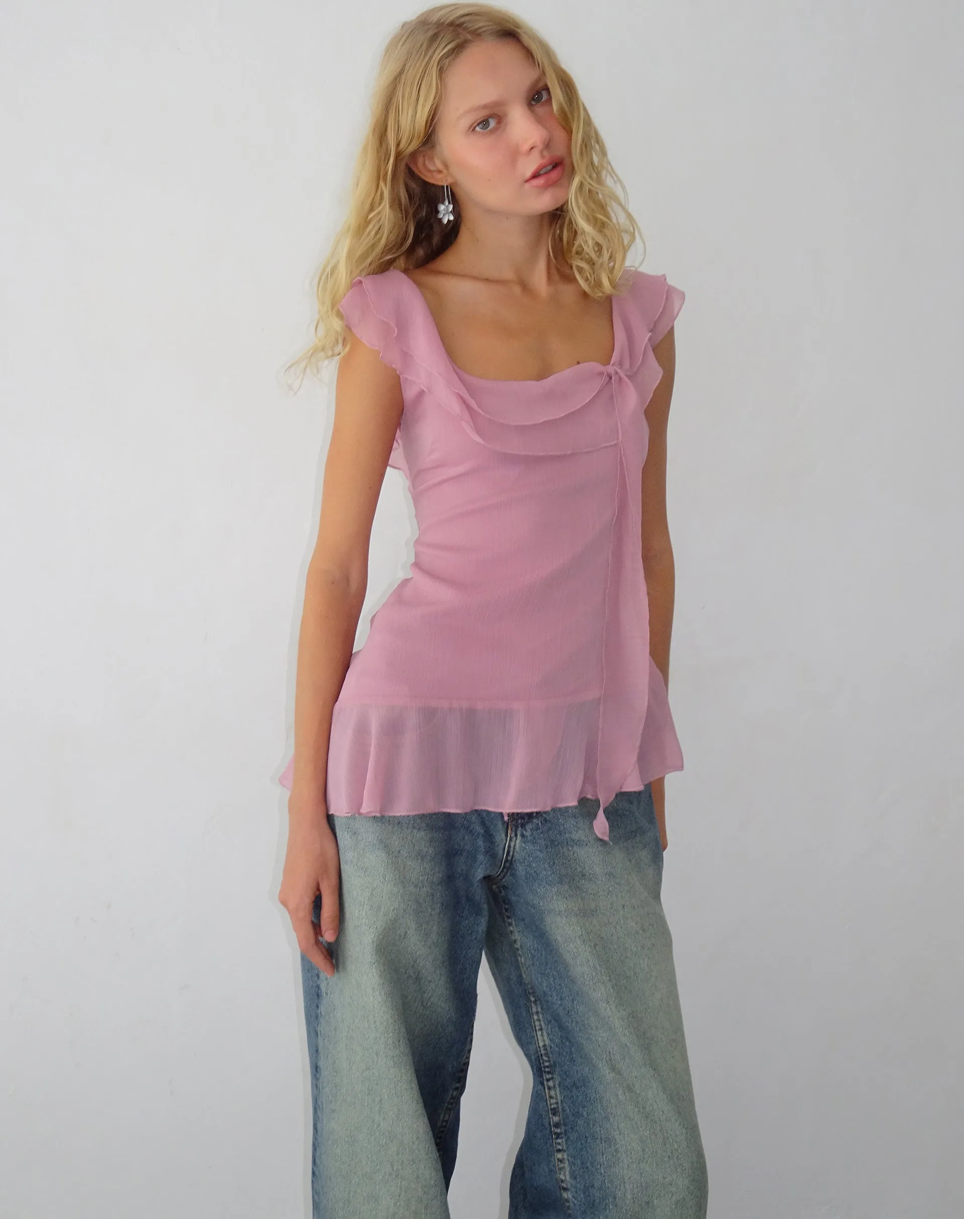 Piro Ruffle Longline Top in Light Plum sold by Motel Rocks