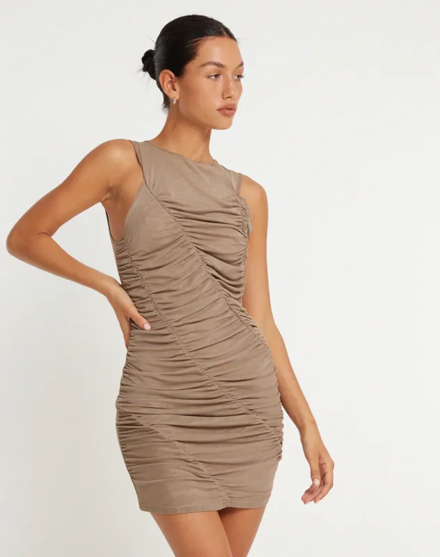Robina Mesh Mini Dress in Oatmeal sold by Motel Rocks