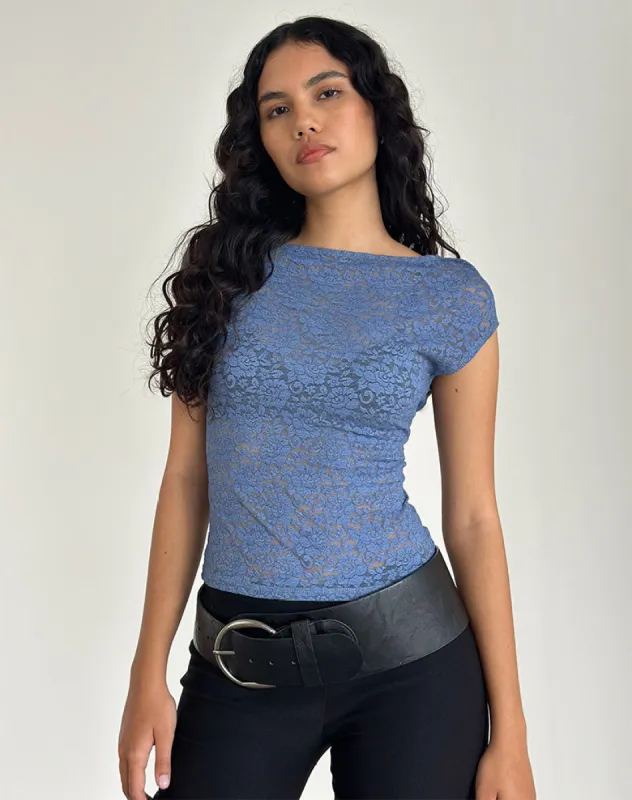 Nova Top in Moonlight Blue Lace sold by Motel Rocks