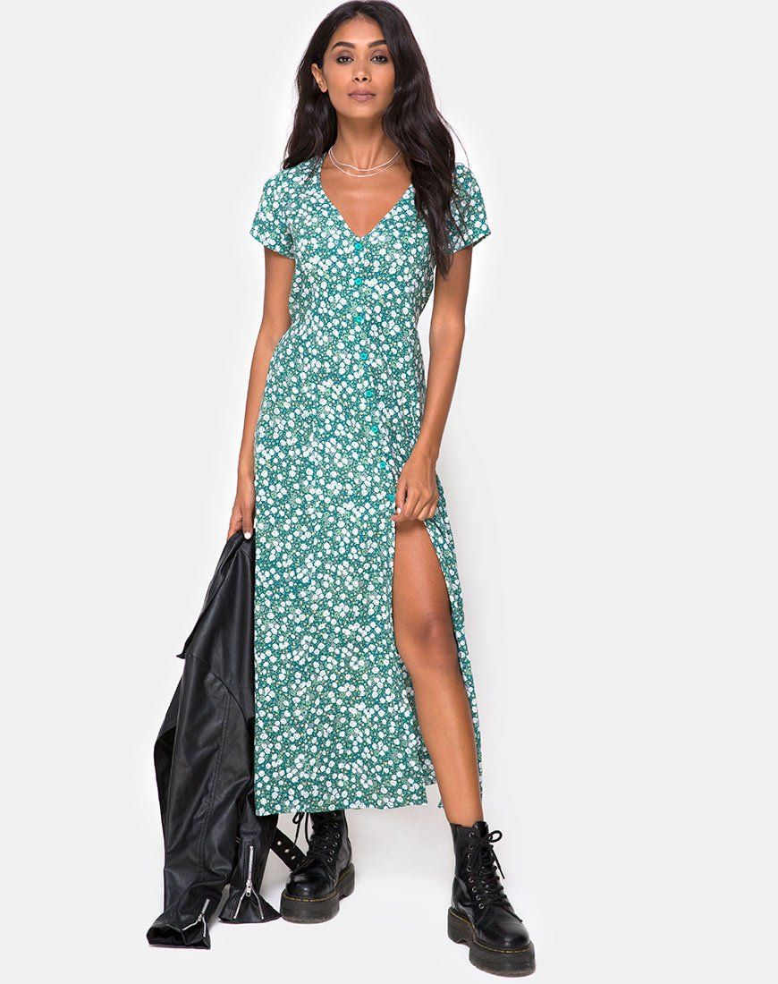 Sanrin Midi Dress in Floral Field Green sold by Motel Rocks product image thumbnail 3