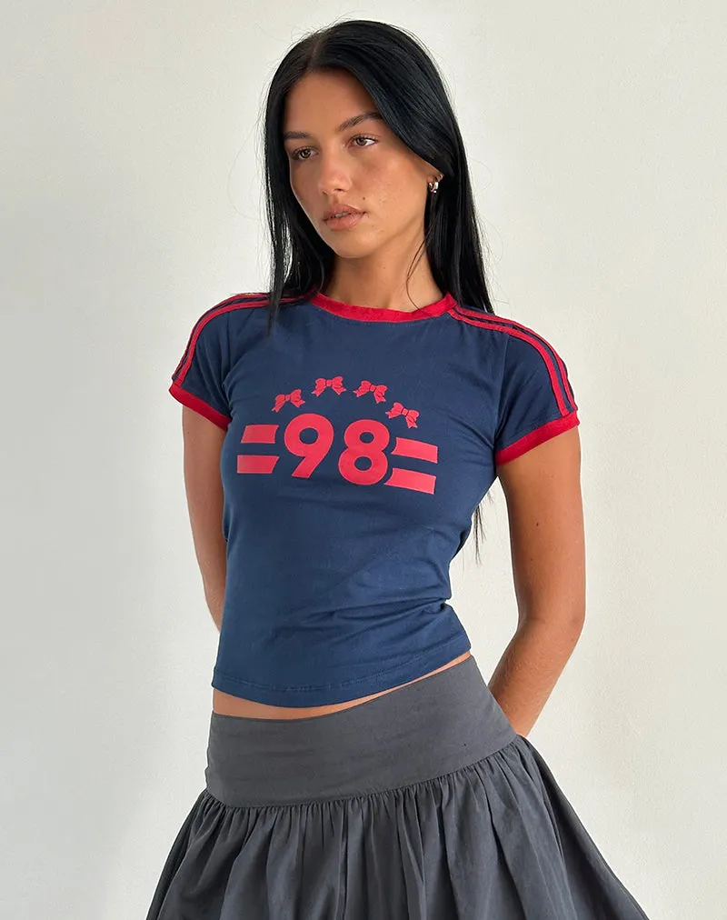 Salda Tee in Navy with Adrenaline Red Binding and '98' Emb sold by Motel Rocks product image thumbnail 3