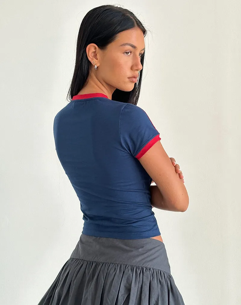 Salda Tee in Navy with Adrenaline Red Binding and '98' Emb sold by Motel Rocks product image thumbnail 5