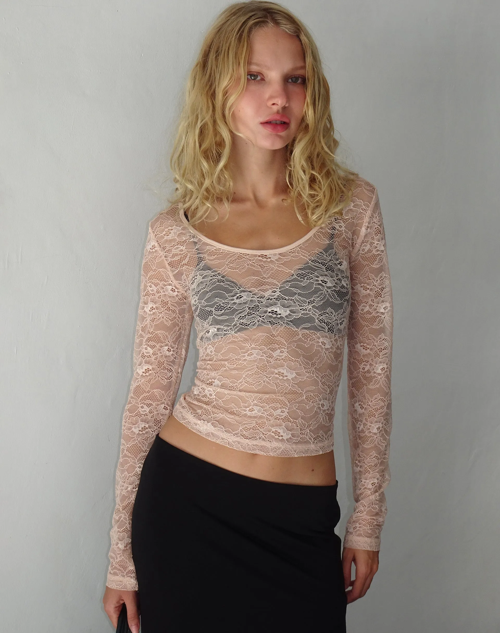Lainey Long Sleeve Lace Top in Blush sold by Motel Rocks product image thumbnail 2
