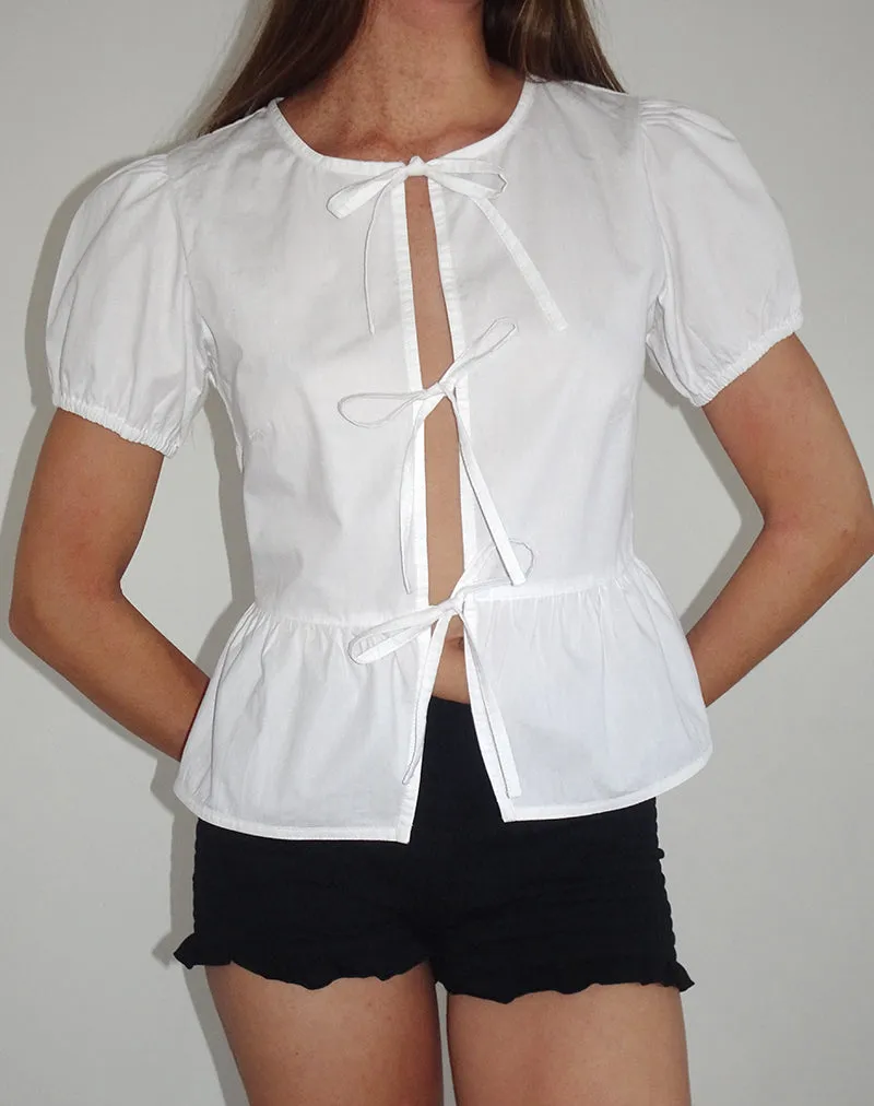 Ryota Tie Front Blouse in White with White Binding sold by Motel Rocks product image thumbnail 3