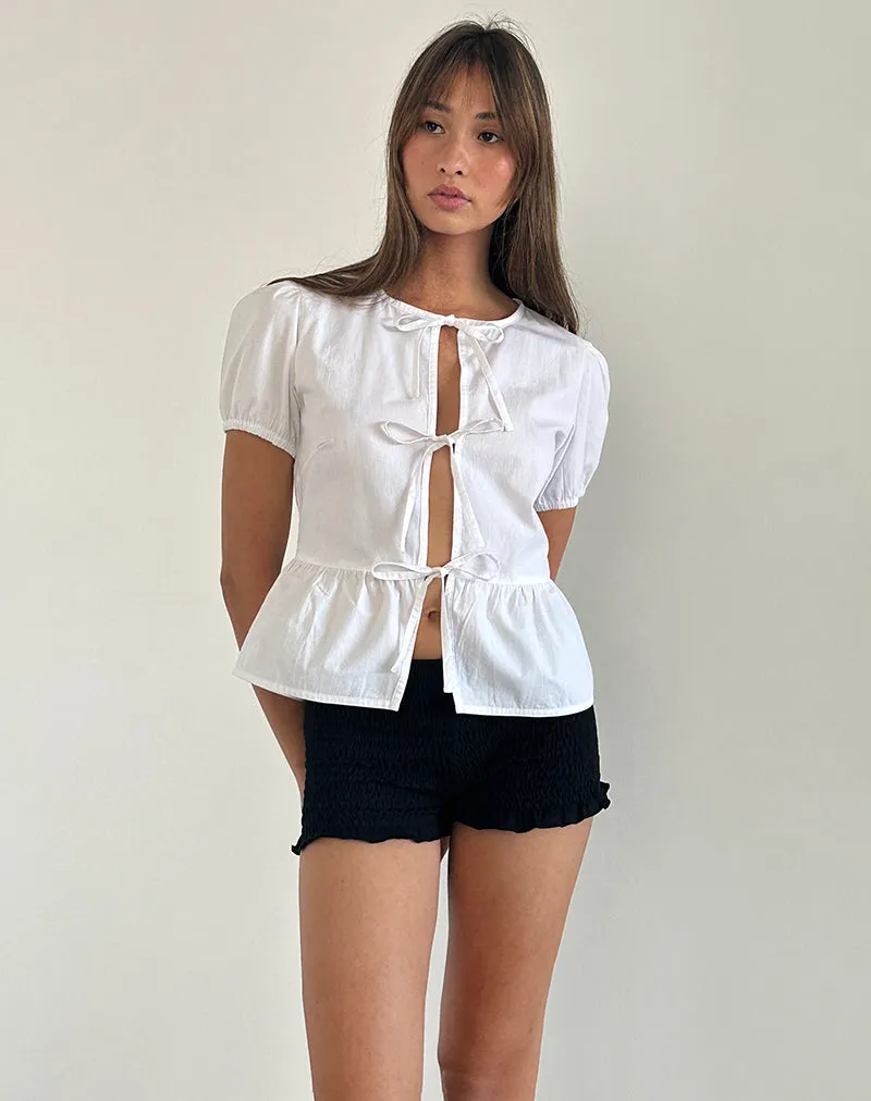 Ryota Tie Front Blouse in White with White Binding sold by Motel Rocks