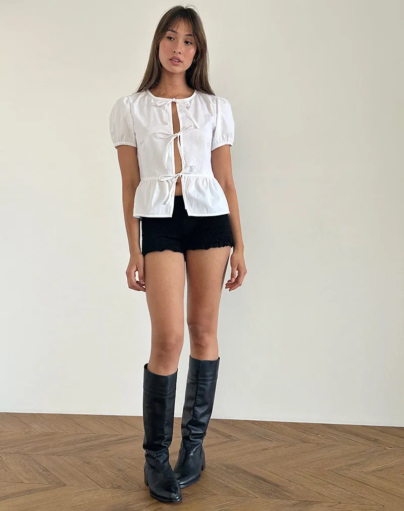 Ryota Tie Front Blouse in White with White Binding sold by Motel Rocks product image thumbnail 4