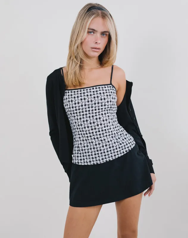 Jeiha Cami Top in Floral Gingham Black sold by Motel Rocks