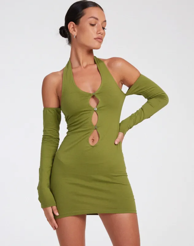 Hojay Mini Dress in Khaki sold by Motel Rocks