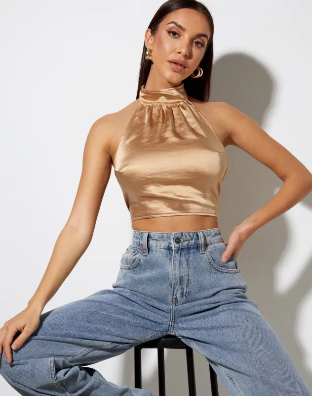 Noela Top in Satin Golden Sand sold by Motel Rocks