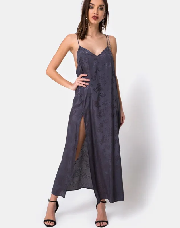 Hime Maxi Dress in Satin Grey Rose sold by Motel Rocks