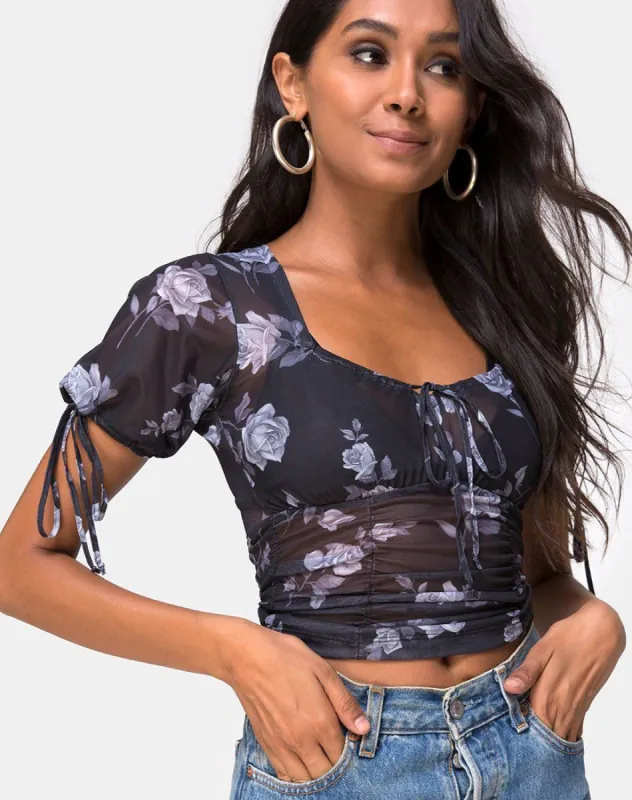 Guinevre Top in Grey Rose Mesh sold by Motel Rocks
