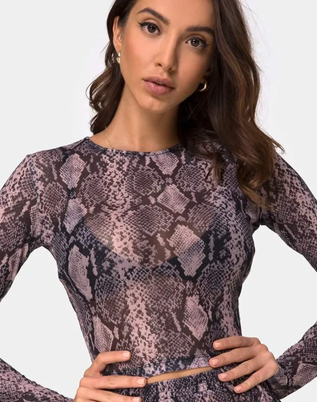 Bonnie Crop Top Net in Taupe Snake sold by Motel Rocks