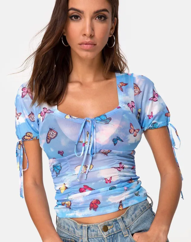 Guinevre Top Mesh Blue Butterfly sold by Motel Rocks