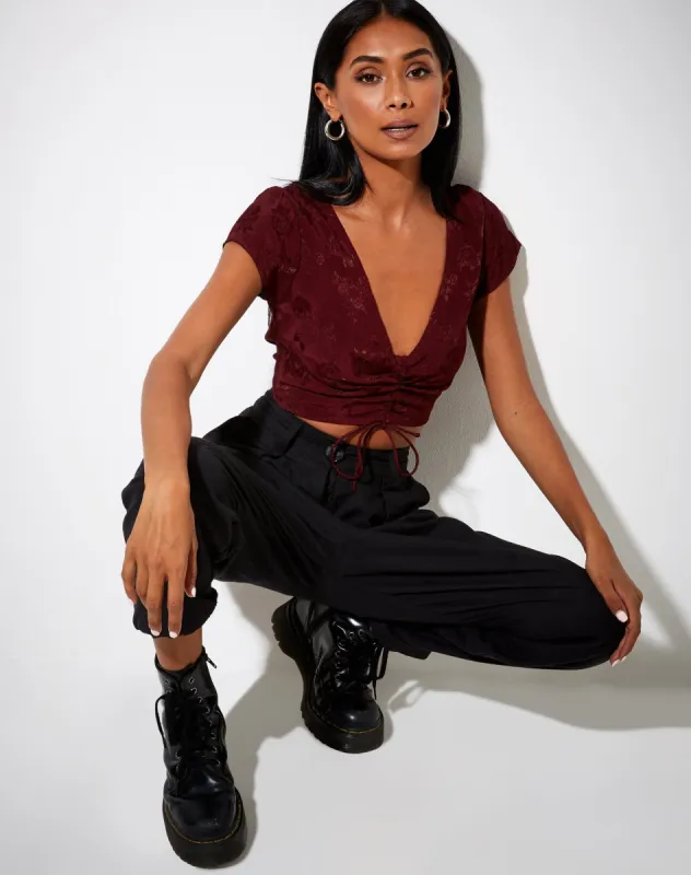 Raeto Crop Top in Satin Rose Burgundy sold by Motel Rocks