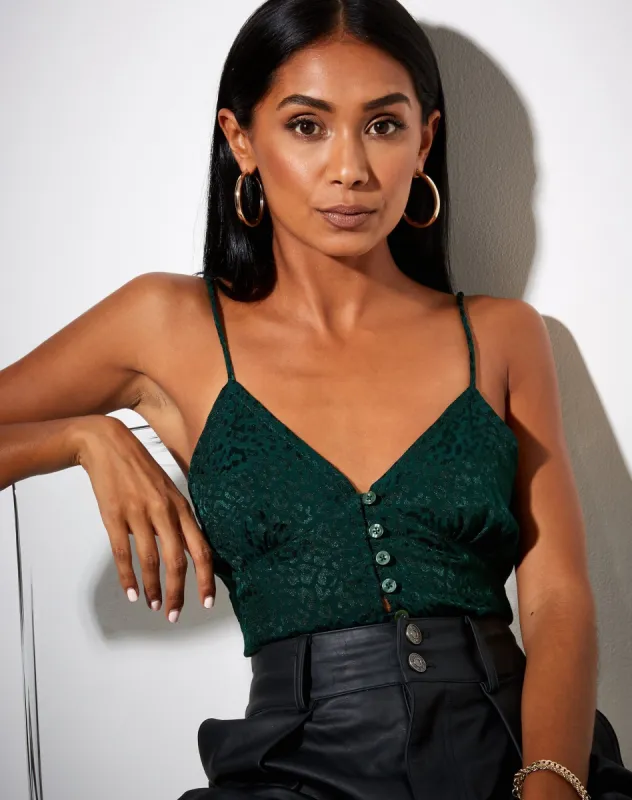 Sipa Crop Top in Satin Cheetah Forest Green sold by Motel Rocks