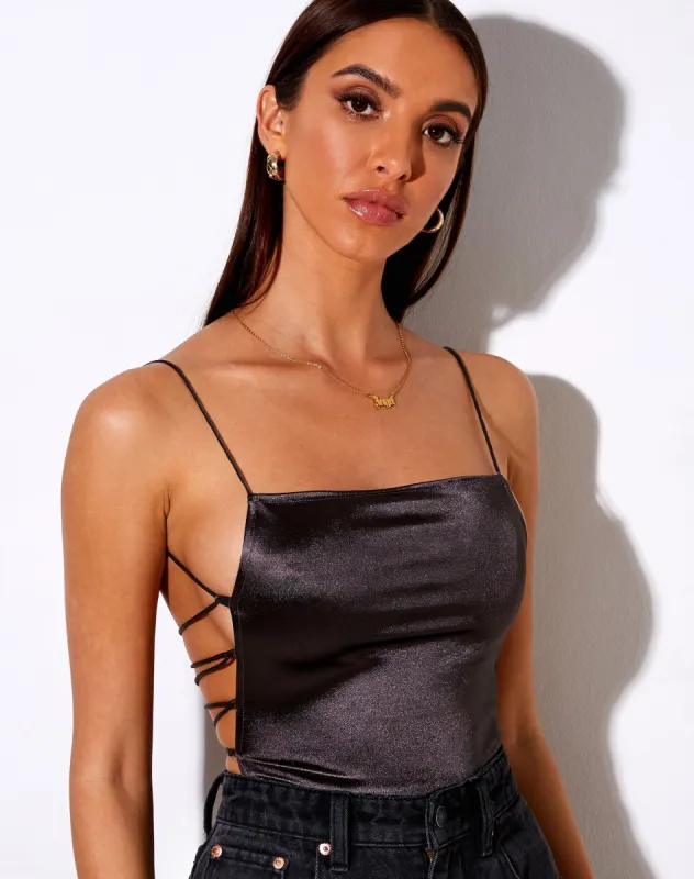 Ozka Crop Top in Satin Dark Grey sold by Motel Rocks