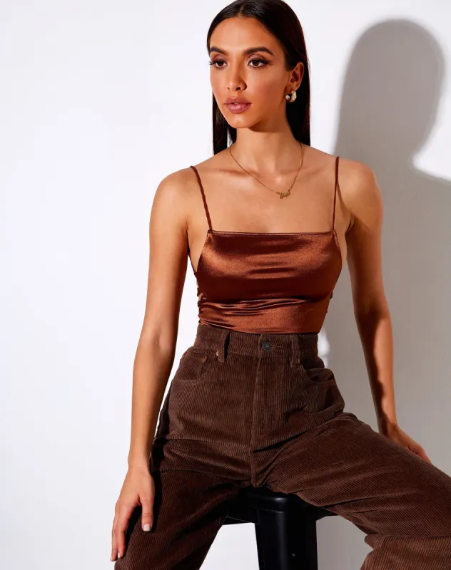Ozka Crop Top in Satin Chocolate sold by Motel Rocks
